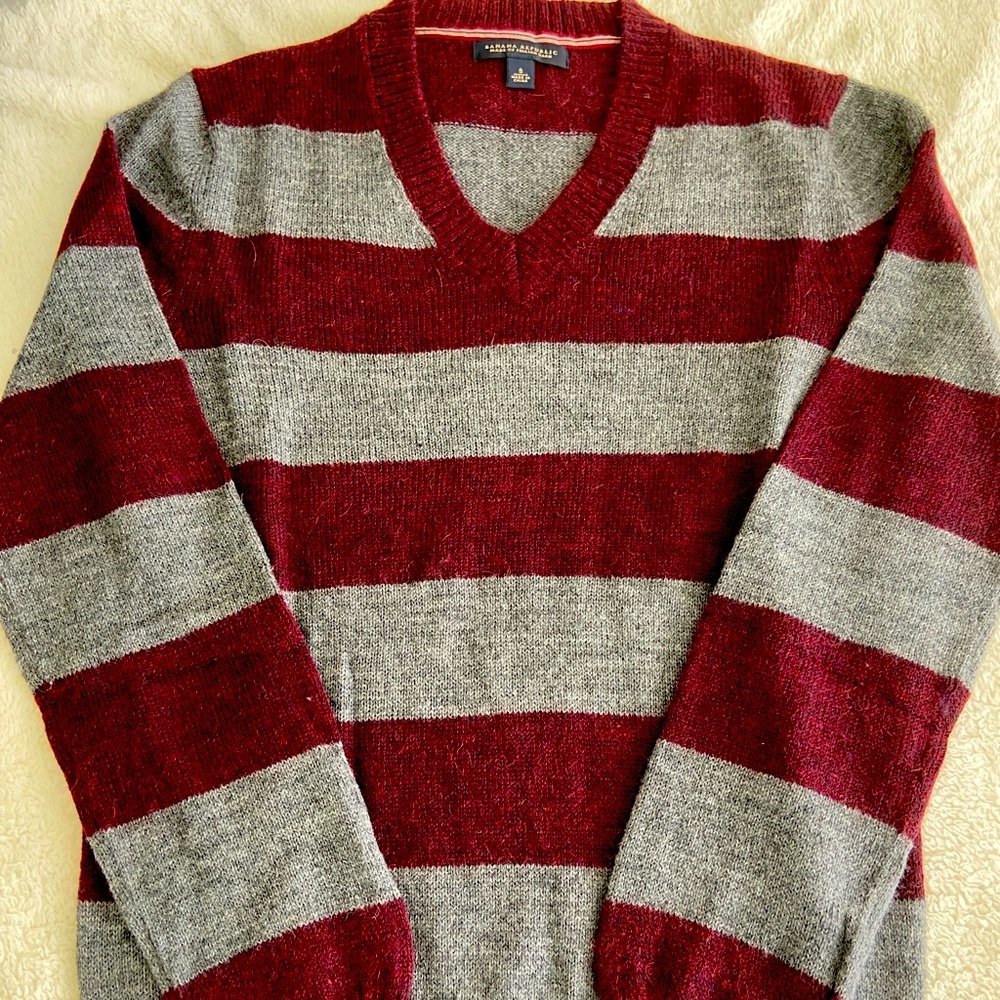 JCrew wool striped v-neck sweater